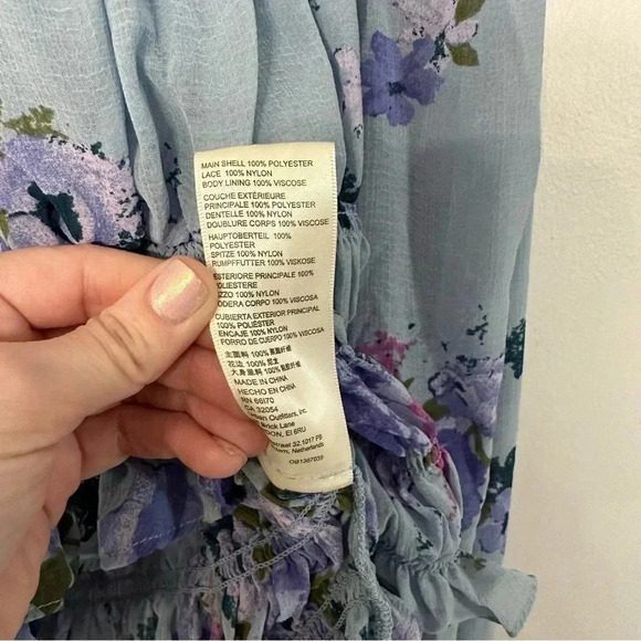 Free People Daphne Blouse Silver Blue Combo Size LG NWT - Picture 7 of 14